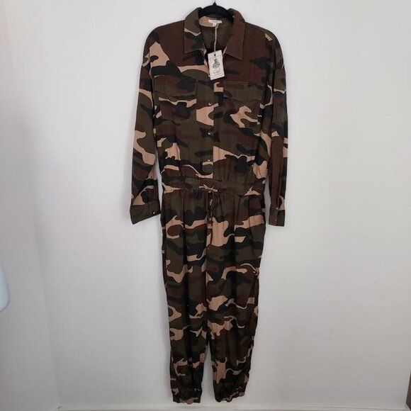 Easel 100% Cotton Camouflage Button Down Long Sleeve Jumpsuit NWT - Picture 16 of 16